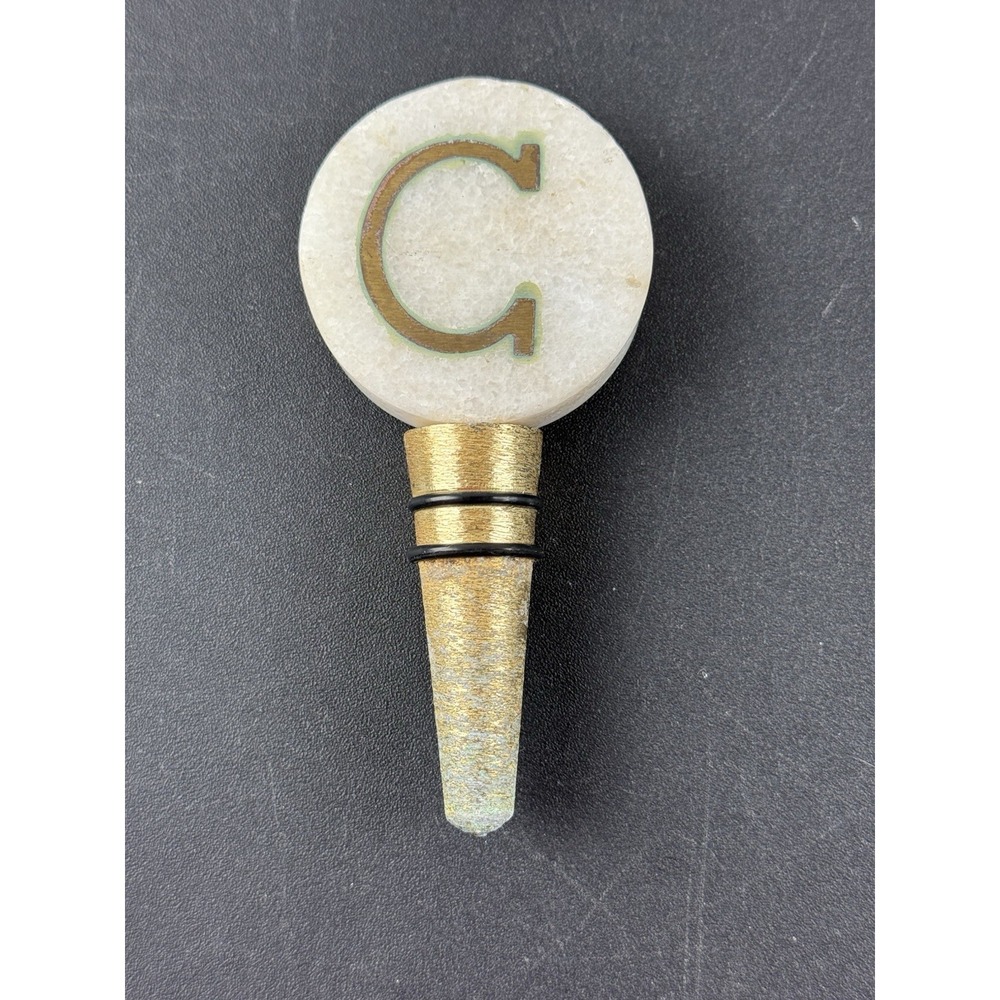Letter C Marble Round White Gold Wine Bottle Stopper